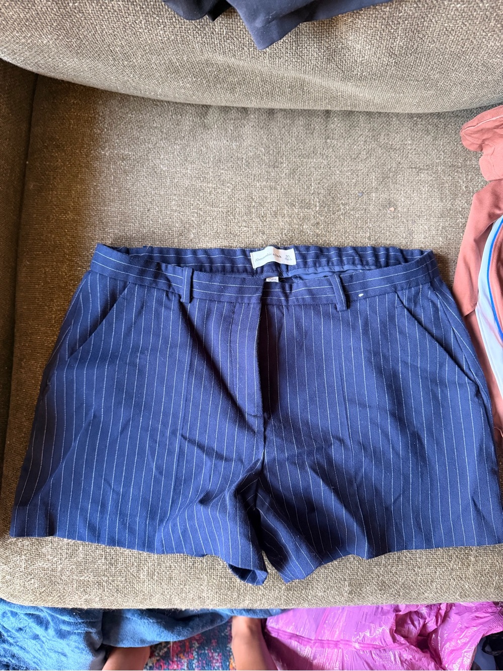A+F Navy Pinstripe Women's Shorts - Classic Tailored Style